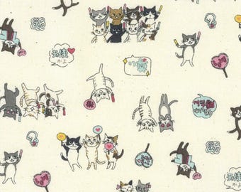 Funny Cats - Cats Having Fun Natural from Kokka Fabrics