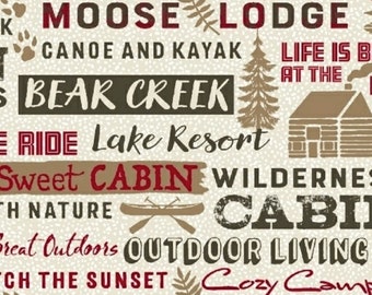 Home Sweet Cabin - Cabin Words Beige van Whistler Studios van Windham Fabrics