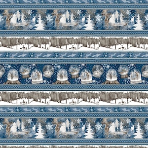 Cold Winter Morning - Stripe Scenes Snowglobes Dk Blue from Studio E Fabrics