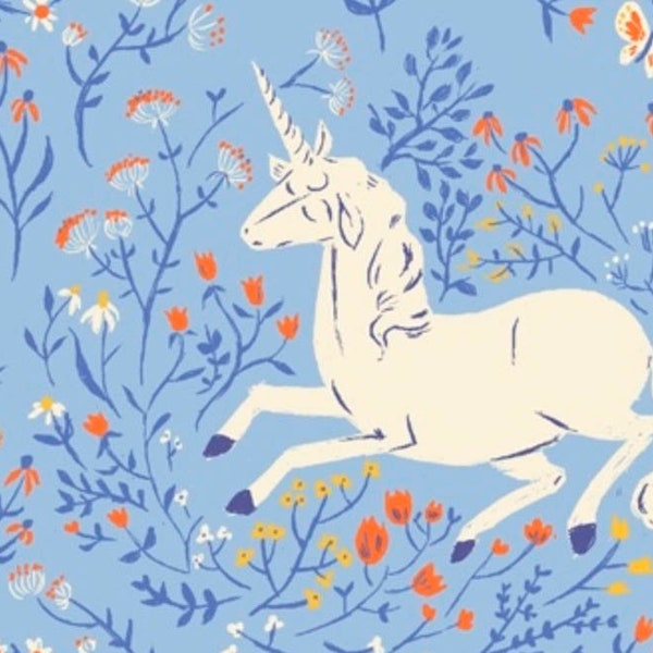 Heather Ross 20th Anniversary - Unicorn Meadow Blue from Windham Fabrics