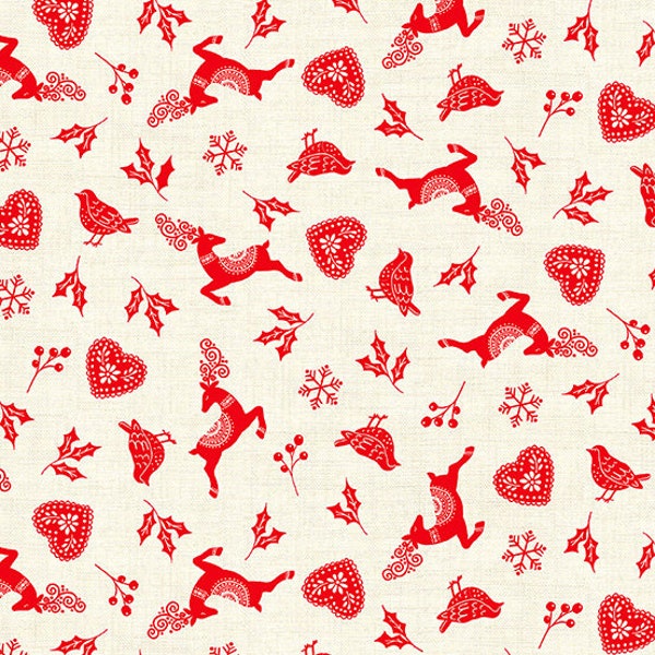 Scandi - Icon Scatter Red from Makower UK  Fabric