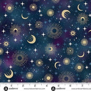 Luna - Constellation Moon Star Blue from Makower UK  Fabric