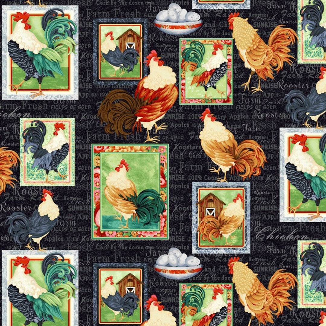 Farm Raised - Roosters Path Black Charcoal by Gail Green From Henry ...