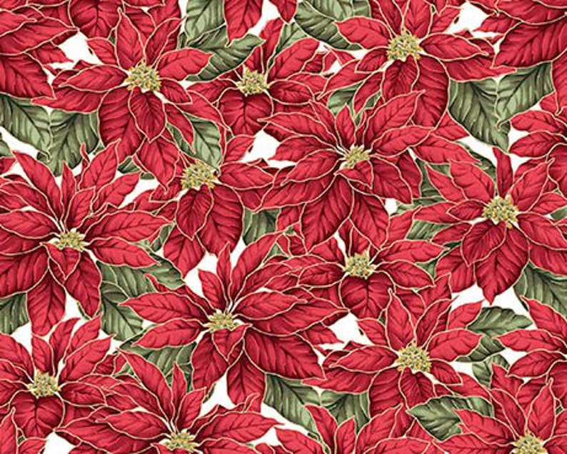 Christmas Traditions Poinsettias White from Maywood Studio