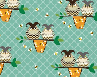 Ain’t Life A Hoot - Owls On Branch Teal Aqua by Phyllis Meiring from Henry Glass Fabric