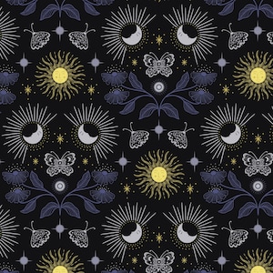 Celestial - Garden Black Metallic from Lewis and Irene Fabric