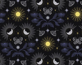 Celestial - Garden Black Metallic from Lewis and Irene Fabric