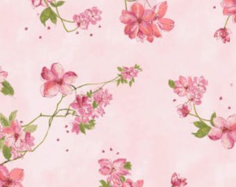 Pétalos pintados - Vides florales rosas de Hoffman Fabrics
