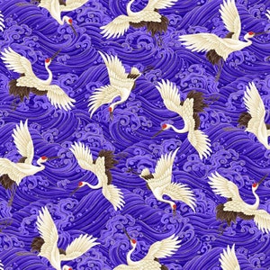 KOKO Metallic - Cranes Blue by Chong-A Hwang from Timeless Treasures Fabric