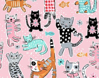Cats - Pink from Springs Creative Fabric
