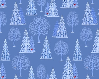 Tomten’s Village - Trees Blue by Eva Melhuish from Lewis and Irene Fabric