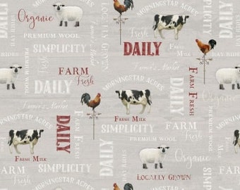 Farm Fresh - Animals Words Toss Grey from P & B Textiles Fabric
