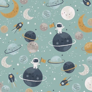 Franela Starry Adventures - Turquesa del espacio exterior de 3 Wishes Fabric