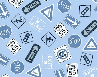 Keep on Truck’n - Road Signs from Clothworks Fabric