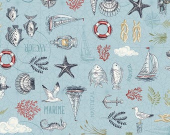 High Tide - Maritime Light Blue from Makower UK  Fabric