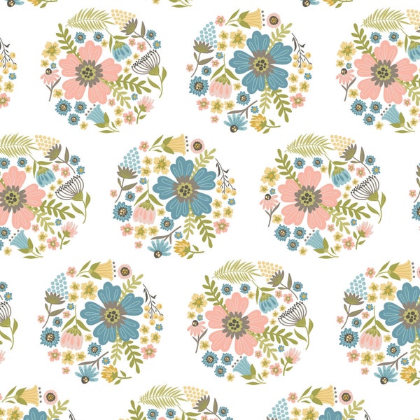 Wanderings - Bloom Circle White by Jina Barney and Lori Woods from Poppie Cotton Fabric