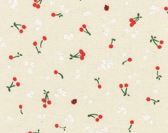 Wishwell Cheery Blossom - Cherries Ladybug Natural from Robert Kaufman Fabric