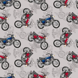 My Tools My Rules - Tossed Motorcycle Grey by Pattern Wheel from Henry Glass Fabric