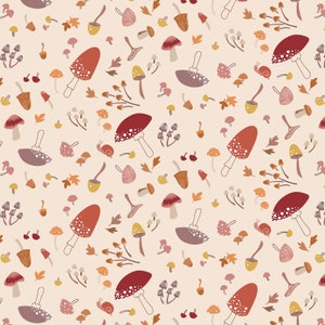 Squirreled Away - Mushroom Medley Cream by Cassandra Connolly from Lewis and Irene Fabric