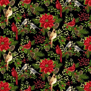 Winter Garden - Birds and Branches Black from Henry Glass Fabric