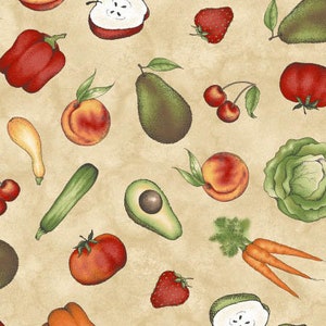 From the Farm - Tossed Fruits Veggies Tan by Kris Lammers from Maywood Studio