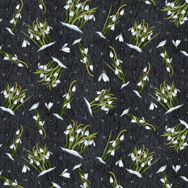 Frozen in Time - Snow Drops Floral Black by Jan Mott from Henry Glass Fabric