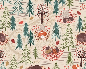 A Winter Nap - Forest Animals Winter Nap Dark Cream from Lewis and Irene Fabric