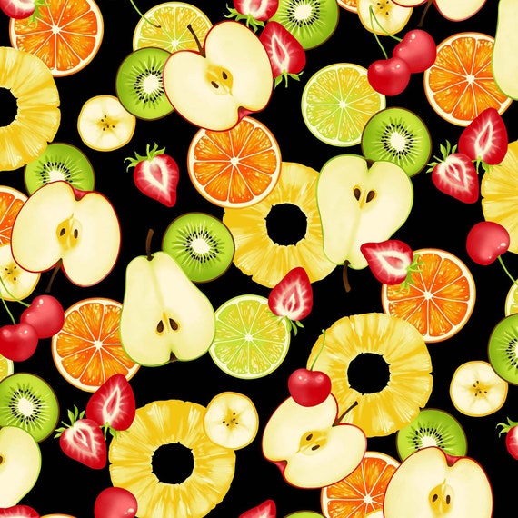 Fresh Fruits OXFORD Mixed Fruit Slices Black From Cosmo Etsy