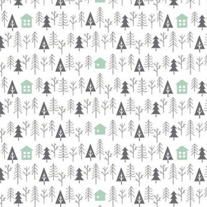 Reindeer Lodge - Cabin In The Woods White from Camelot Fabrics