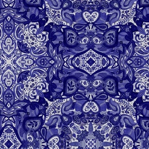 Zakaria - Azulejos Indigo por Sue Zipkin da Clothworks Fabric