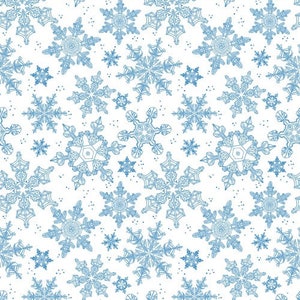 Scandinavian Winter - Snow Flurries Snowflakes Blue on White from Clothworks Fabric