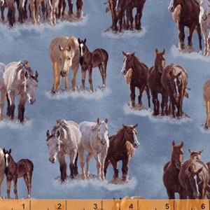 Happy Trails - Horses Blue by Roy Rogers from Windham Fabrics