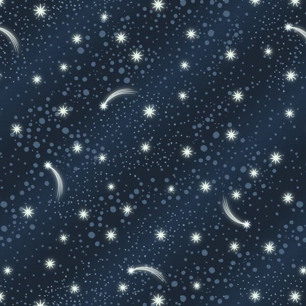 Space Glow GLOW IN DARK - Stars Midnight Blue from Lewis and Irene Fabric