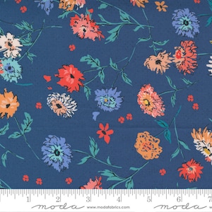 Lazy Bird - Florals Navy Dk Blue 11871 16 by Crystal Manning from Moda Fabrics
