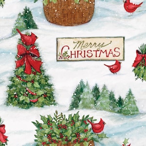 Christmas - Red Birds Cardinals Merry Christmas by Susan Winget from Springs Creative Fabric