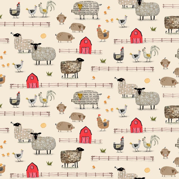 On the Farm - Farm Scene Cream by Terry Runyan from Contempo Fabric