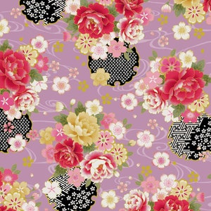 Traditional Japan Sheeting Metallic - Floral Swirl Pink from Cosmo Fabric
