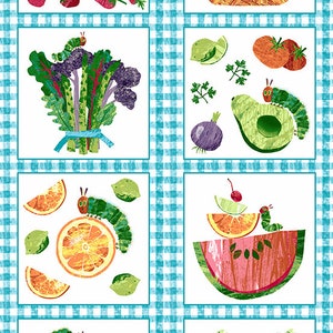 The Very Hungry Caterpillar Picnic - PANEL 24 Teal by Eric Carle from Andover Fabrics