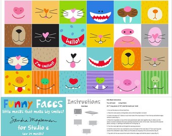 SALE - Funny Faces - Kids Mask Panel 36 Inches by Sandra Magsamen from Studio E Fabrics