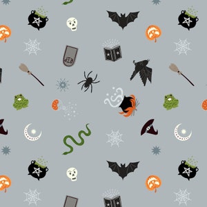 Cast A Spell - Spooky Halloween Lt Grey from Lewis and Irene Fabric