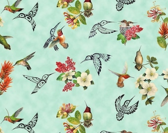 Hummingbird Vision Allover Jade from Elizabeth’s Studio Fabric