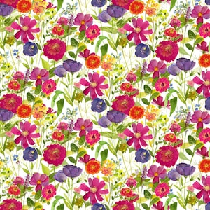 My Happy Place - Flower Garden Multi by Sue Zipkin from Clothworks Fabric