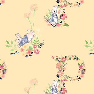 Peter Rabbit Flowers and Dreams - Floral Letter Peach by Beatrix Potter from The Craft Cotton Company