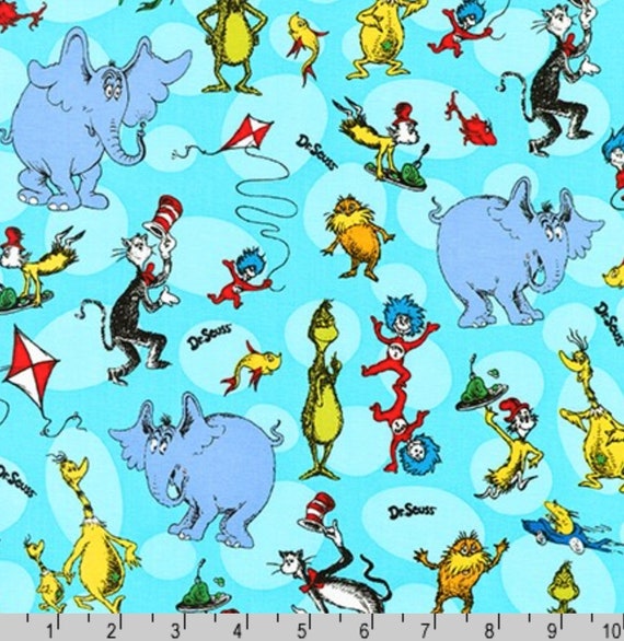 Celebrate Seuss Characters Aqua van Dr. Seuss van Robert Kaufman Fabric