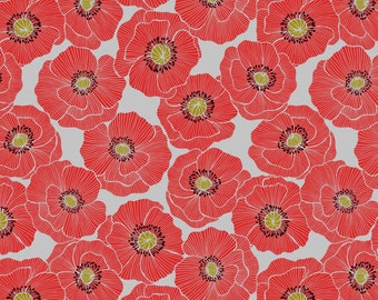 Poppies - Large Poppy Lt Grey from Lewis and Irene Fabric