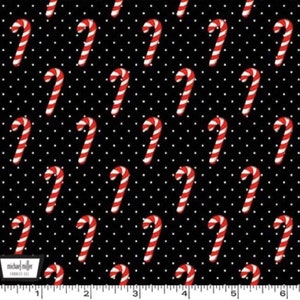 Under The Mistletoe - Candy Cane Wishes Black from Michael Miller Fabric