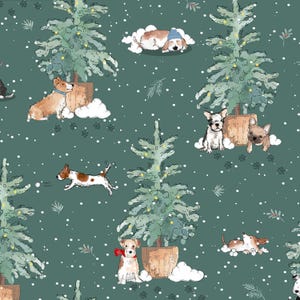 Man’s Best Friend - Among Snow Trees Dogs from Craft Cotton Company Fabric