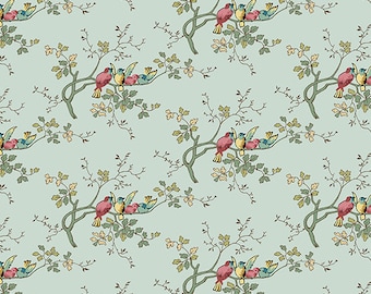 Meadowlark Manor - Vögel Lt Teal Blau von Andover Fabrics