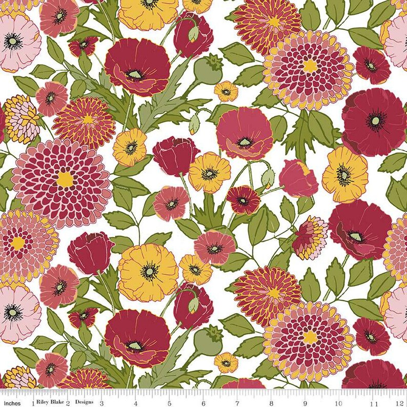 Petals and Pedals Floral Main White by Jill Finley From Riley Blake