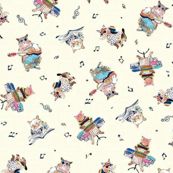 Musical Cats - Tossed Cats Cream from Michael Miller Fabric